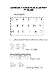 English Worksheet: Numbers & Cristmas 1st grade