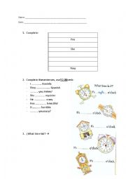 English Worksheet: Exam TO BE and HOURS