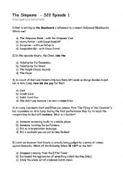 English Worksheet: Simpsons episode questionnaire s22e1 
