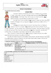 English Worksheet: Test _ Leisure Time