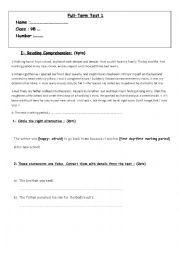 English Worksheet: end of term test 1 9th form