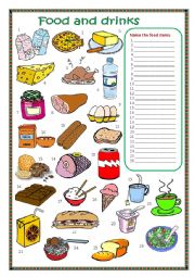 English Worksheet: Food and drinks