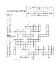 English Worksheet: PRESENT SIMPLE SPELLING CROSSWORD