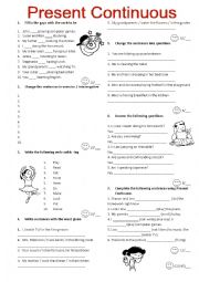 English Worksheet: Present Continuous and Possissive Adjectives