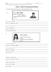 English Worksheet: personal information
