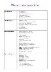 English Worksheet: Starting an Opinion