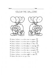 English Worksheet: Colour the balloons