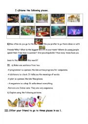 English Worksheet: Places in the city, relative pronouns, invitations speaking