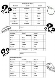 English Worksheet: What do you eat for..?