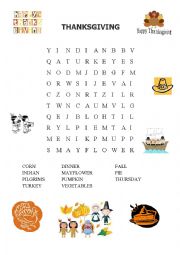 English Worksheet: Thanksgiving wordpuzzle