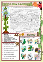 English Worksheet: JACK & THE BEANSTALK - Past simple + reading activities