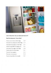 English Worksheet: food in the fridge
