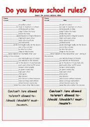 English Worksheet: Do you know school rules? Do you follow them? Modal verbs