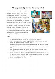 English Worksheet: Role-play. Interview at a nursery school
