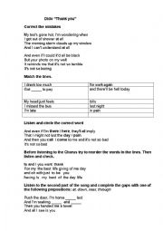 English Worksheet: Thank you by Dido