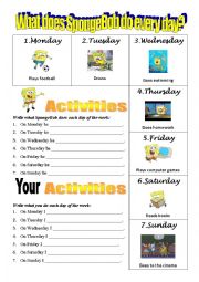 English Worksheet: SpongeBobs daily activities - days of the week