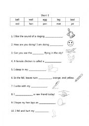 English Worksheet: Short E Fill-In-The-Blank
