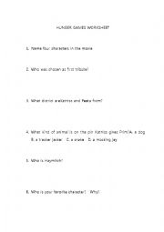 English Worksheet: Hunger Games Worksheet 