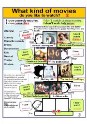 Movie Genres 2) *What kind of movies do you like to watch? * I love comedies. /I dont watch dramas. 