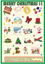 English Worksheet: Christmas pictionary and matching activity 1