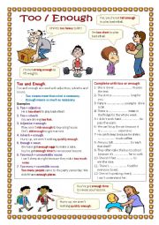 English Worksheet: Too / Enough