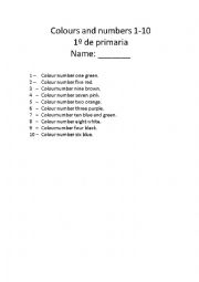 English Worksheet: Colour the numbers