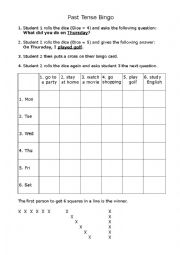 English Worksheet: Past Tense Bingo