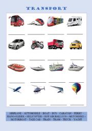 English Worksheet: Transport (Vocabulary Series 5)