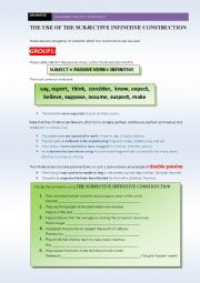 English Worksheet: Subjective Infinitive Construction, Double Passive