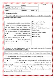 English Worksheet: 7th form End-Term Test1