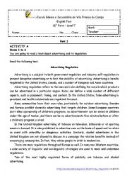 English Worksheet: Advertising regulation - 11th form test