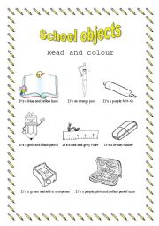 School objects- Colour and read