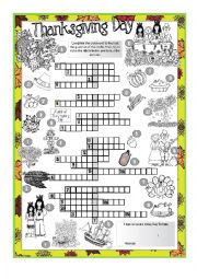 English Worksheet: Thanksgiving CROSSWORD