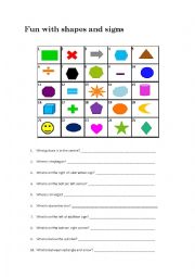 English Worksheet: Fun with shapes and signs