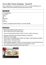 English Worksheet: How to make Chinese dumplings