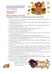 English Worksheet: Thanksgiving Video: Bet You Didnt Know - THANKSGIVING