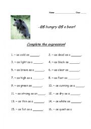 English Worksheet: As hungry as a bear