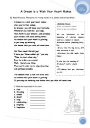 English Worksheet: Cinderella - A dream is a wish your heart makes