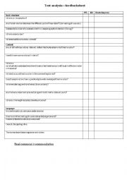 English Worksheet: text analysis - feedback sheet for students