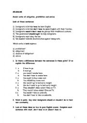 English Worksheet: Modal verbs of obligation, prohibition and advice