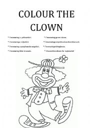 English Worksheet: COLOUR THE CLOWN