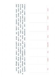 English Worksheet: Distribute the words in 9 colums