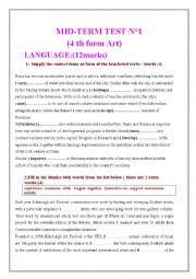 English Worksheet: mid- term test n1