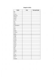 English Worksheet: a list of irregular verbs