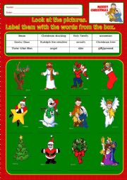 English Worksheet: Christmas: label the pictures_1
