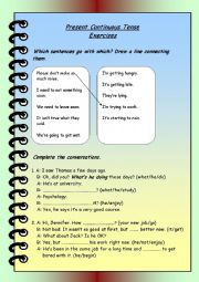 English Worksheet: Present Continuous Exercises