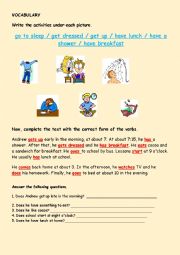 English Worksheet: Present Simple + Daily routines vocabulary