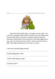 English Worksheet: Adjectives Describe Kermit the Frog and Miss Piggy