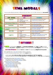 English Worksheet: SEMI-MODALS