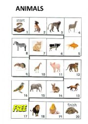 English Worksheet: Board game: Animals